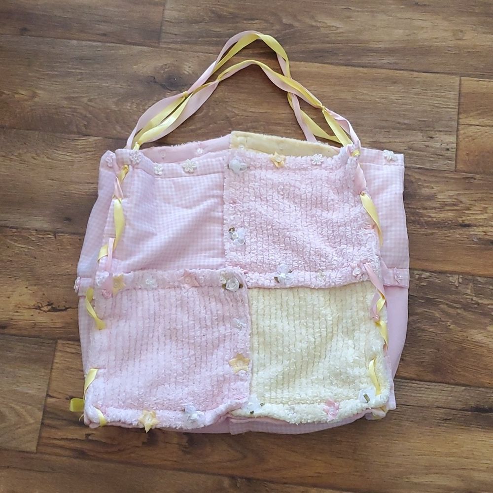 :Pink Quilted BAG TOTE -  in spring colors and ribbons
